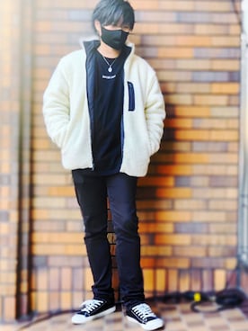 H M スキニーノーフェードブラックデニム ブラックを使ったメンズ人気ファッションコーディネート Wear