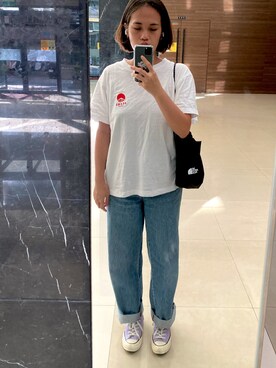 「BEAMS（ビームス）のアイテム（Tシャツ/カットソー、ホワイト系）」を使った、GYさん（レディース）の夏コーディネート