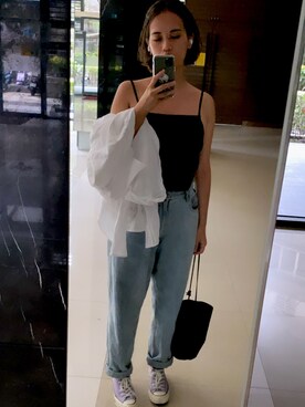 「no brand（ノーブランド）のアイテム（シャツ/ブラウス、ホワイト系）」を使った、GYさん（レディース）の夏コーディネート