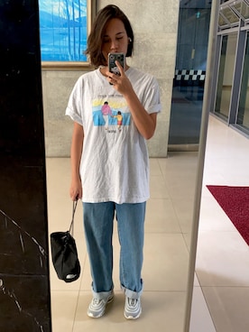 「Supreme （シュプリーム）のアイテム（Tシャツ/カットソー、シルバー系）」を使った、GYさん（レディース）の夏コーディネート