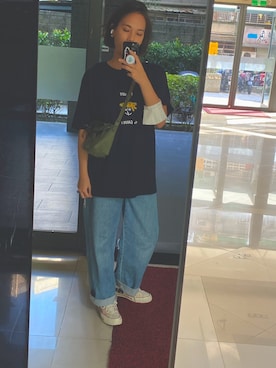 「placのアイテム（Tシャツ/カットソー、ブルー系）」を使った、GYさん（レディース）の秋コーディネート