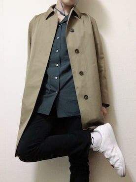 「秋のブラウンスタイル」｜「アイテム（ステンカラーコート）」を使った、YUさん（メンズ・170cm）の秋コーディネート