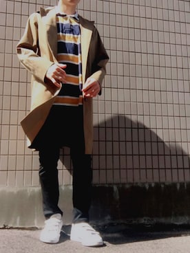 「ラガーシャツ」｜「アイテム（ステンカラーコート）」を使った、YUさん（メンズ・170cm）の秋コーディネート