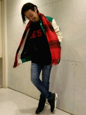 「DIESEL（ディーゼル）のアイテム（スタジャン）」を使った、ENOmotoさん（メンズ・168cm）の秋コーディネート