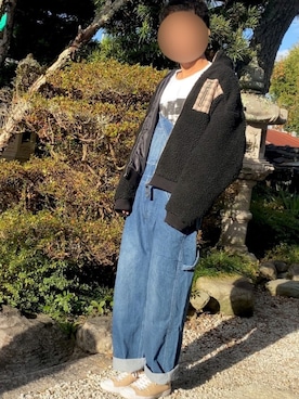 「H&M（エイチ・アンド・エム）のアイテム（スウェット、ホワイト系）」を使った、Shinさん（メンズ・178cm）の冬コーディネート