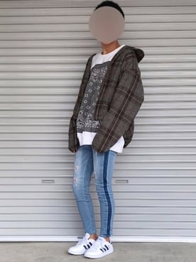 「unrelaxing（アンリラクシング）のアイテム（スウェット）」を使った、Shinさん（メンズ・178cm）の冬コーディネート