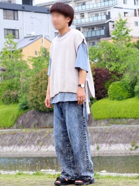 「Adoon plain（アドーンプレーン）のアイテム（ベスト）」を使った、Shinさん（メンズ・178cm）の春コーディネート
