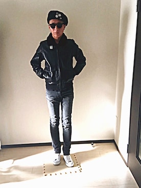 「N.HOOLYWOOD（N.ハリウッド）のアイテム（ミリタリージャケット）」を使った、ハッピーマンさん（メンズ・168cm）の冬コーディネート