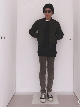 「N.HOOLYWOOD（N.ハリウッド）のアイテム（ミリタリージャケット）」を使った、ハッピーマンさん（メンズ・168cm）の冬コーディネート