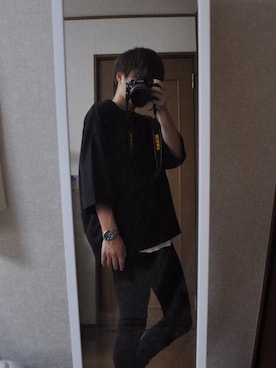「HARE（ハレ）のＢＩＧカットソー(HARE)（Tシャツ/カットソー、ブラック系）」を使った、YUさん（メンズ・169cm）の夏コーディネート