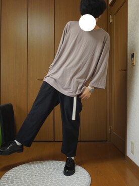 「MONO-MART（モノマート）のビッグシルエットドロップショルダー ビッグシルエットカットソー（Tシャツ/カットソー、グレー系）」を使った、YUさん（メンズ・169cm）の秋コーディネート