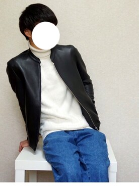 「UNIQLO（ユニクロ）のアイテム（ニット/セーター、ホワイト系）」を使った、YUさん（メンズ・169cm）の秋コーディネート