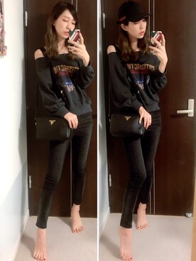 「GYDA（ジェイダ）のスリムストレッチハイウエストスキニーパンツ（デニムパンツ）」を使った、⊿mey さん（レディース・168cm）の春コーディネート