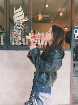 「コーディネート」｜「アイテム（ライダースジャケット）」を使った、マリノ さん（レディース・165cm）の夏コーディネート
