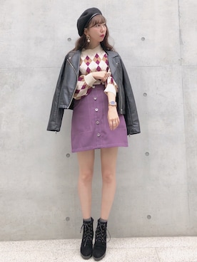「archives（アルシーヴ）のアイテム（ライダースジャケット）」を使った、AYA0119さん（レディース・161cm）の秋コーディネート