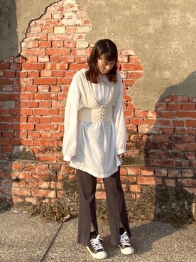 「GU（ジーユー）のアイテム（ベスト、ベージュ系）」を使った、ナオさん（レディース）の夏コーディネート