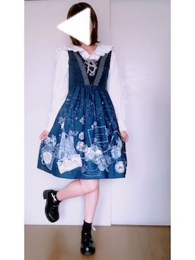 「axes femme（アクシーズファム）のアイテム（ジャンパースカート、ブルー系）」を使った、こみ | 骨ｽﾄｲｴﾍﾞ秋2nd冬さん（レディース・163cm）の秋コーディネート