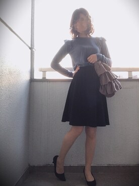 「GU（ジーユー）のアイテム（ニット/セーター、ブルー系）」を使った、こみ | 骨ｽﾄｲｴﾍﾞ秋2nd冬さん（レディース・163cm）の冬コーディネート