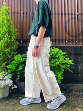 「STUDIO NICHOLSON（スタジオニコルソン）の＜STUDIO NICHOLSON（スタジオ ニコルソン）＞ ボリューム パンツ（その他パンツ、ベージュ系）」を使った、秋さん（メンズ・175cm）の夏コーディネート