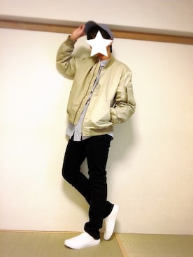 「GU（ジーユー）の（GU）スキニーフィットジーンズ（MEN ⁄ ジーンズ）」を使った、れおんさん（メンズ・175cm）の冬コーディネート