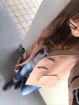 「Ungrid（アングリッド）のインディゴフレイドヘムストスリ（デニムパンツ）」を使った、あきぽんさん（レディース・165cm）の冬コーディネート