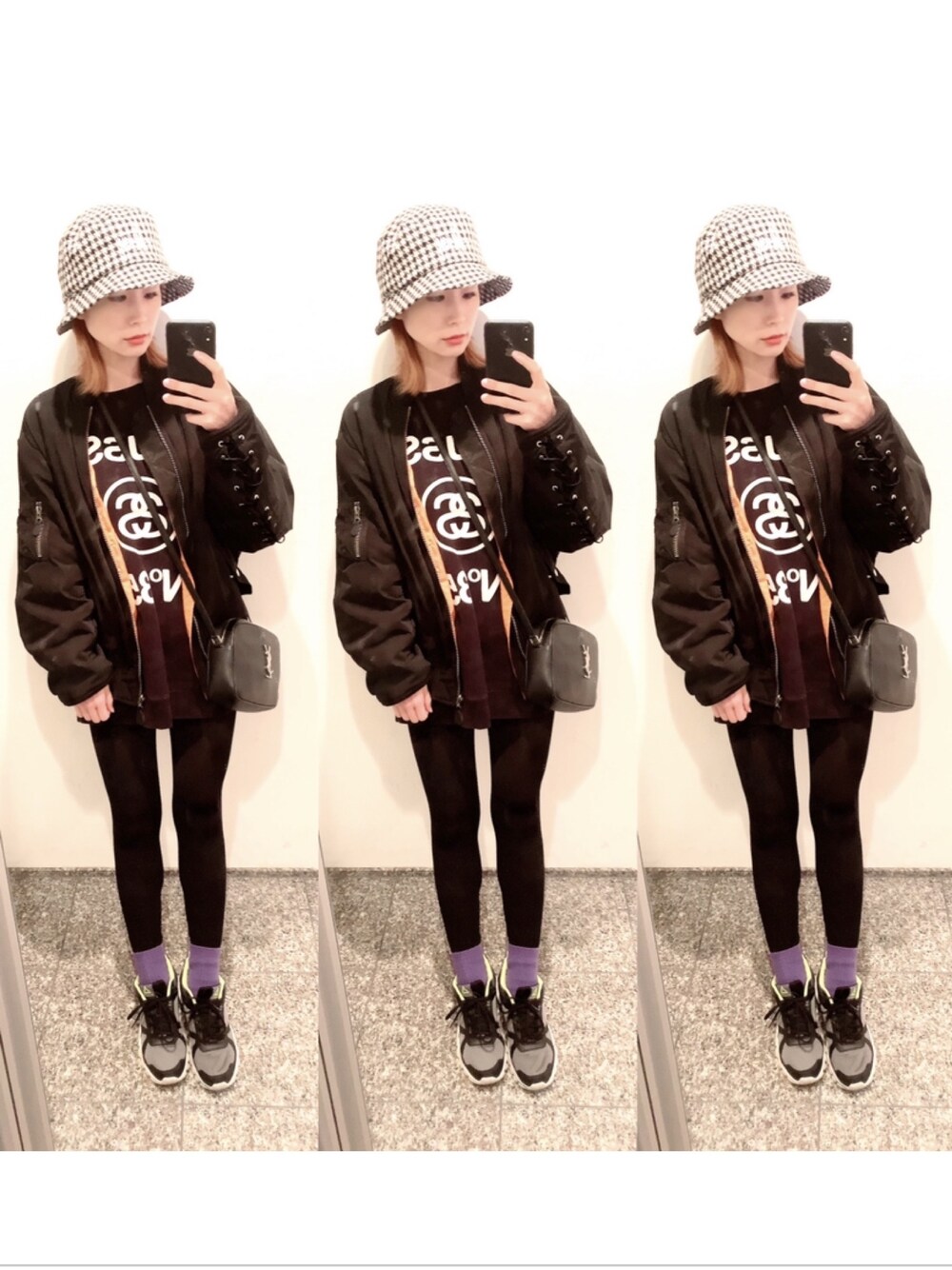 「stussy」｜「STUSSYのBig Logo Check Plaid Bucket（ハット、ブラック系）」を使った、yuさん（レディース・155cm）の春コーディネートの1枚目の写真