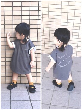 「CIAOPANIC TYPY（チャオパニックティピー）の【ママとおそろい】レターノースリーブTee（Tシャツ/カットソー、グレー系）」を使った、N★さん（キッズ・100cm）の秋コーディネート