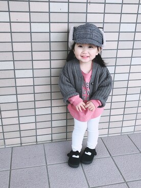 「しまむら（シマムラ）のアイテム（キャップ、グレー系）」を使った、N★さん（キッズ・100cm）の冬コーディネート