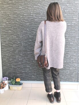 「GRL（グレイル）のミックスモヘヤラウンドネックニットトップス（ニット/セーター、ベージュ系）」を使った、N★さん（キッズ・100cm）の冬コーディネート