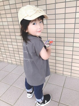 「NIKE（ナイキ）の【WEB限定】NIKE/ナイキ エアマックスオケトTD14cm~16cm（スニーカー、ブラック系）」を使った、N★さん（キッズ・100cm）の夏コーディネート