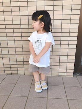 「BRANSHES（ブランシェス）のガールプリント半袖Tシャツ（Tシャツ/カットソー、ホワイト系）」を使った、N★さん（キッズ・100cm）の夏コーディネート