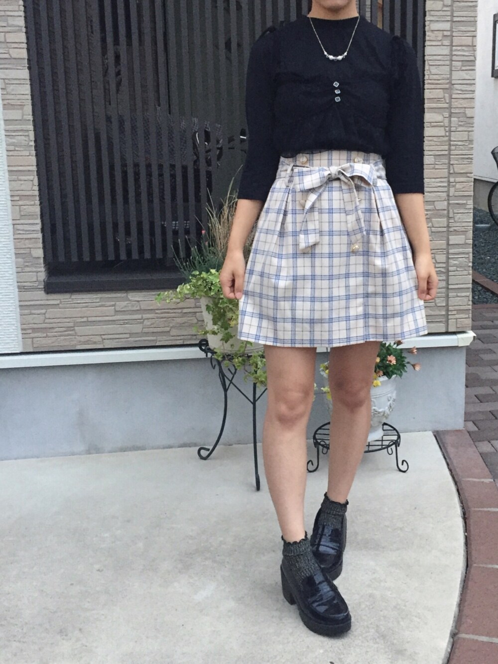 「ドット、チュール、チェック、axes femme、MAJESTIC LEGON」｜「axes femmeのキャミ×インナーアンサンブル（アンサンブル、ブラック系）」を使った、そっちゃんさん（レディース・163cm）の夏コーディネートの1枚目の写真