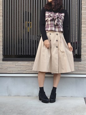 「トレンチスカート」｜「アイテム（アクセサリー）」を使った、そっちゃんさん（レディース・163cm）の冬コーディネート