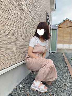 「one after another NICE CLAUP（ワンアフターアナザーナイスクラップ）のアイテム（オールインワン・サロペット）」を使った、そっちゃんさん（レディース・163cm）の夏コーディネート