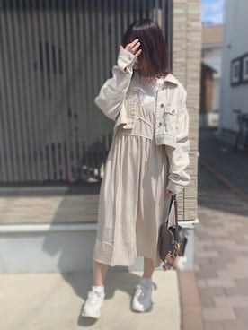 「AS KNOW AS PINKY（アズノゥアズピンキー）のアイテム（デニムジャケット）」を使った、そっちゃんさん（レディース・163cm）の春コーディネート