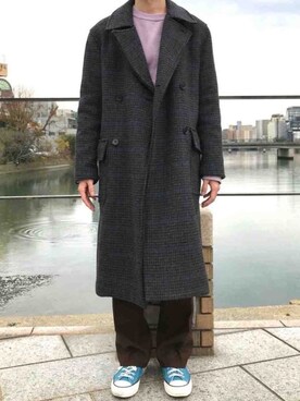 「FACTOTUM（ファクトタム）のアイテム（チェスターコート）」を使った、piraさん（メンズ・167cm）の冬コーディネート