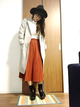 「テラコッタ」｜「アイテム（チェスターコート）」を使った、ｙａｔｏさん（レディース・163cm）の冬コーディネート