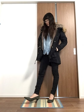 「デニムシャツ」｜「アイテム（モッズコート）」を使った、ｙａｔｏさん（レディース・163cm）の冬コーディネート