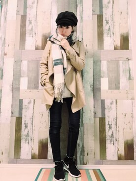 「no brand（ノーブランド）のアイテム（トレンチコート、ベージュ系）」を使った、ｙａｔｏさん（レディース・163cm）の冬コーディネート