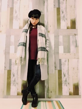 「WEGO（ウィゴー）のWEGO/ウールベレー帽（ハンチング/ベレー帽、ブラック系）」を使った、ｙａｔｏさん（レディース・163cm）の冬コーディネート