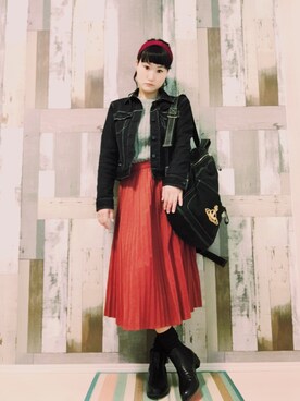 「GLOBAL WORK（グローバルワーク）の【本格デニム】CONE DENIM Gジャン/738831（デニムジャケット、ブルー系）」を使った、ｙａｔｏさん（レディース・163cm）の冬コーディネート