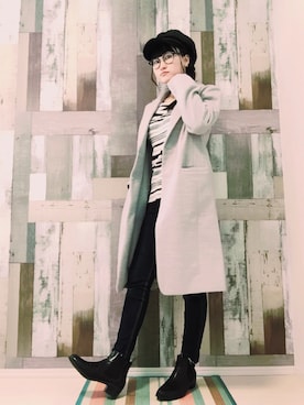 「Honeys（ハニーズ）のアイテム（チェスターコート、グレー系）」を使った、ｙａｔｏさん（レディース・163cm）の春コーディネート