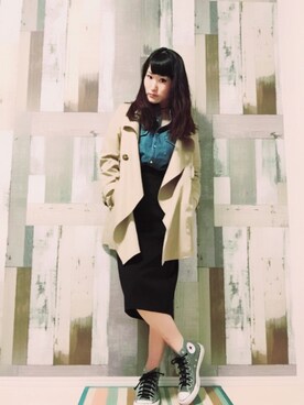 「no brand（ノーブランド）のアイテム（トレンチコート、ベージュ系）」を使った、ｙａｔｏさん（レディース・163cm）の春コーディネート