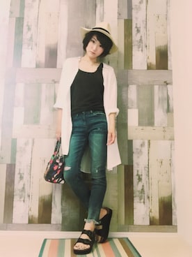 「LEPSIM（レプシィム）のアイテム（シャツ/ブラウス、ホワイト系）」を使った、ｙａｔｏさん（レディース・163cm）の夏コーディネート
