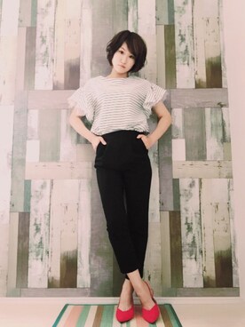 「Avail（アベイル）のアイテム（Tシャツ/カットソー、ホワイト系）」を使った、ｙａｔｏさん（レディース・163cm）の夏コーディネート