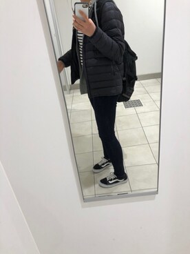 「ニコアンド」｜「アイテム（ノーカラージャケット）」を使った、ななこさん（レディース・159cm）の冬コーディネート