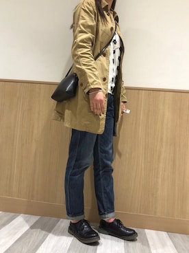 「DENIM DUNGAREE（デニムダンガリー）のアイテム（ノーカラージャケット）」を使った、ななこさん（レディース・159cm）の春コーディネート