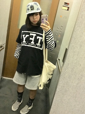 「くつした」｜「アイテム（帽子）」を使った、ちゃんあきさん（レディース・153cm）の春コーディネート