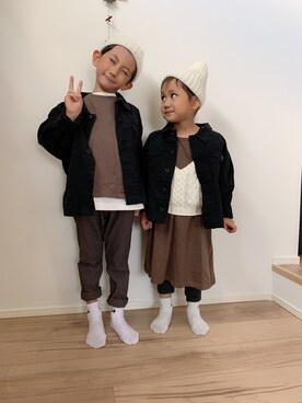 「devirock（デビロック）のアイテム（ミリタリージャケット）」を使った、れいさん（キッズ・110cm）の冬コーディネート