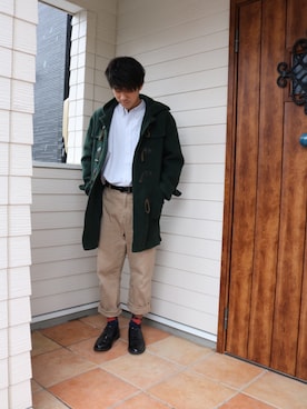 「ラコステ」｜「アイテム（ダッフルコート）」を使った、ちょこさん（メンズ・174cm）の春コーディネート